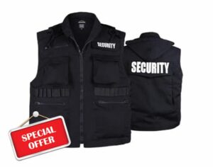 BACKBONE Mens Womens Unisex SECURITY Vest Uniform with SECURITY Embroidery - Black