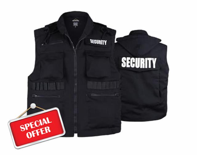 BACKBONE Mens Womens Unisex SECURITY Vest Uniform with SECURITY Embroidery - Black