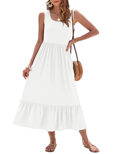 AUSELILY Womens Summer Dresses 2026 Sleeveless Maxi Dress Square Neck Casual Tiered Long Dress with Pockets