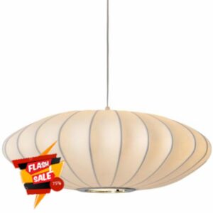 23.6 Inch Large White Silk Saucer Pendant Light Fixture Modern Hanging Lamp for Living Room