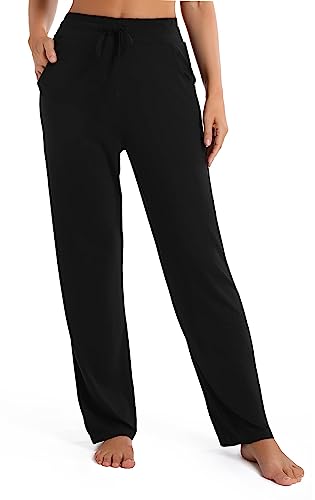 Urban CoCo Women's Straight Leg Long Pants Elastic High Waist Drawstring Casual Trousers with Pockets