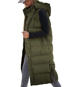 Grlasen Womens Long Puffer Vest Hooded Sleeveless Winter Coats Quilted Warm Zip Up Padded Outerwea