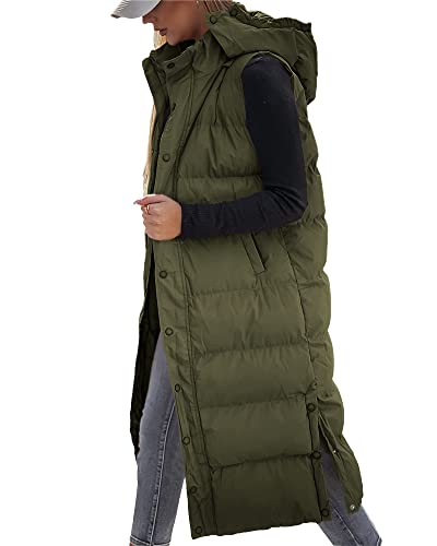 Grlasen Womens Long Puffer Vest Hooded Sleeveless Winter Coats Quilted Warm Zip Up Padded Outerwea