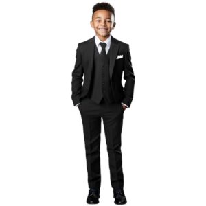 Boys Formal Suit Set 5 Pieces Slim Fit Ring Bearer Outfit Black Suits