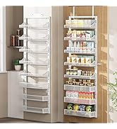 POKIPO 8-Tier Over the Door Pantry Organizer, Large Metal Door Spice Rack with Adjustable Basket,...