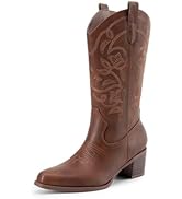 DREAM PAIRS Cowboy Boots for Women Cowgirl Western Boots Fashion Embroidery Stitched Chunky Heel ...