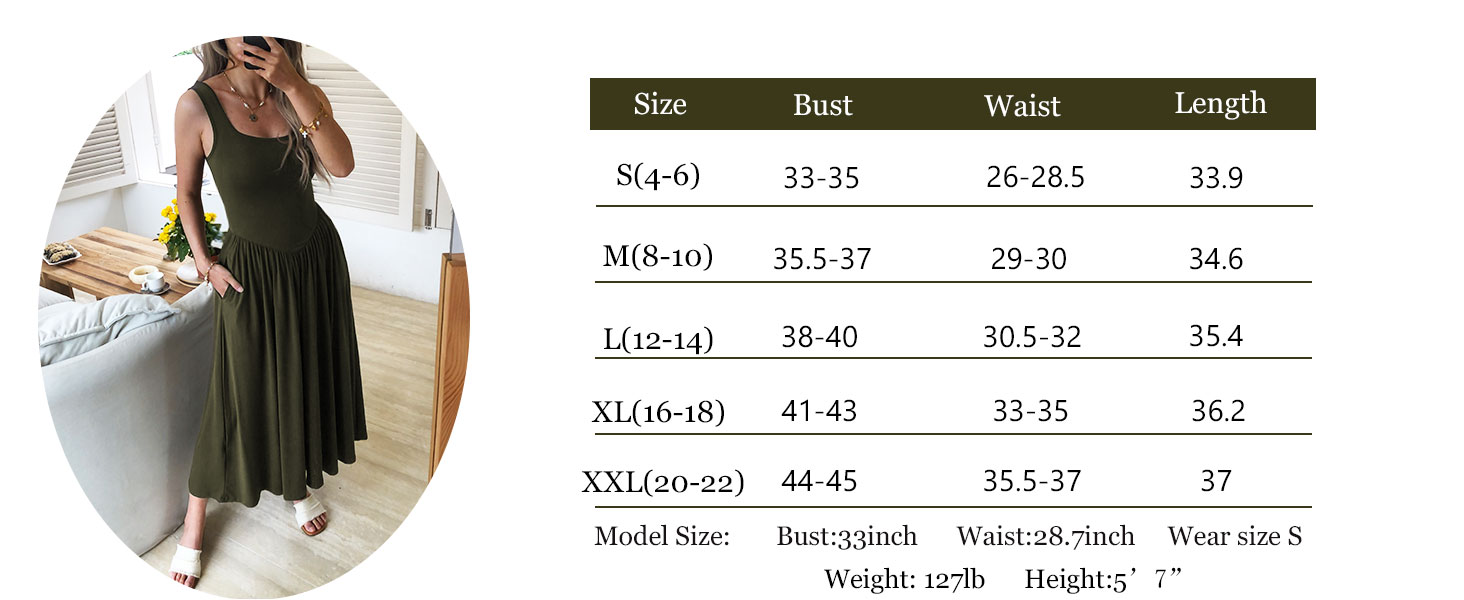 Women's Summer Maxi Dress 2025 - Sleeveless Square Neck Casual Beach Sundress with Pockets