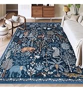 OJIA Jungle Print Blue 5x7 Rugs for Living Room, Soft Ultra-Thin Washable Area Rugs for Bedroom N...