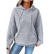 SELINK Hoodies For Women Casual Pullover Waffle Long Sleeve Drawstring Hooded Sweatshirt with Pocket