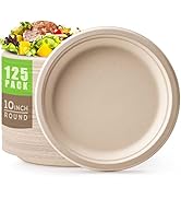 Gezond 150pcs Compostable Paper Plates 9 Inch Disposable Plates Unbleached Heavy Duty Eco-friendl...
