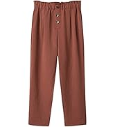 Gihuo Women’ s Cotton Linen Pants Elastic Waist Summer Capris Cropped Trousers