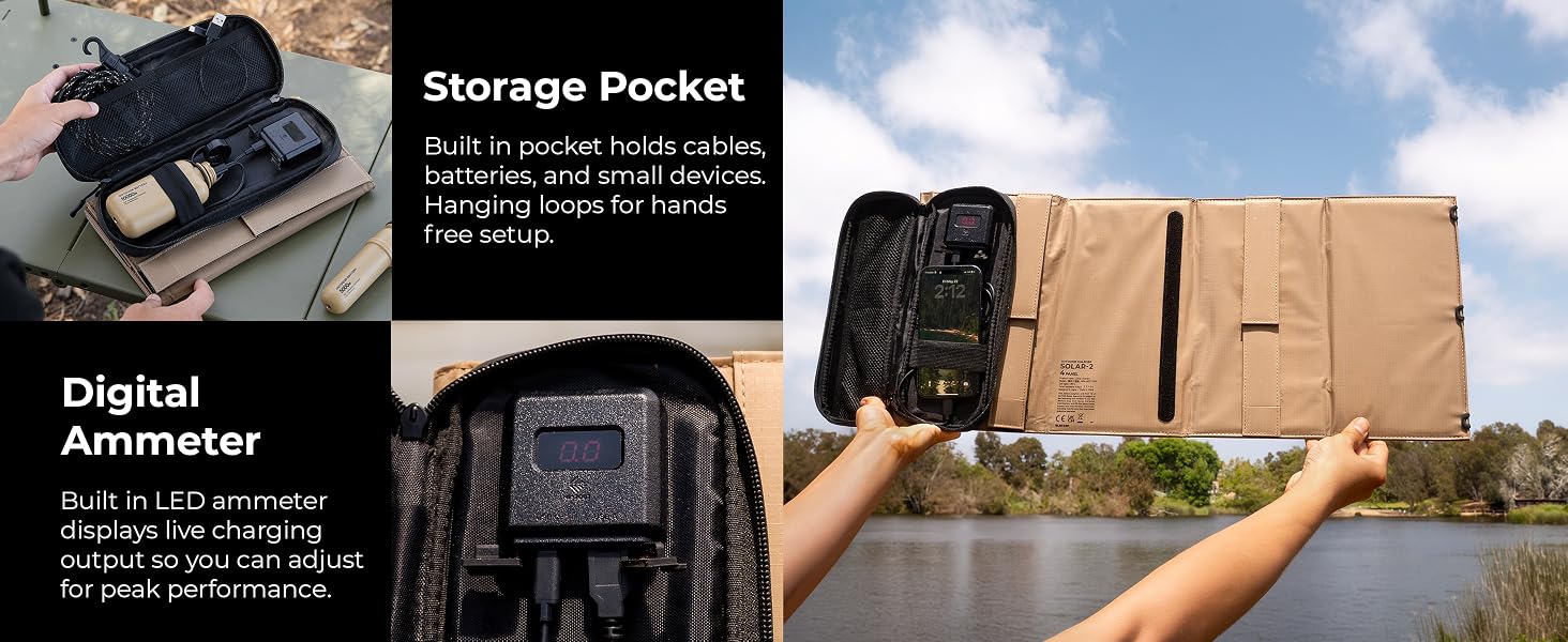solar panel on its stands sitting on tree stump and panel attached to a backpack