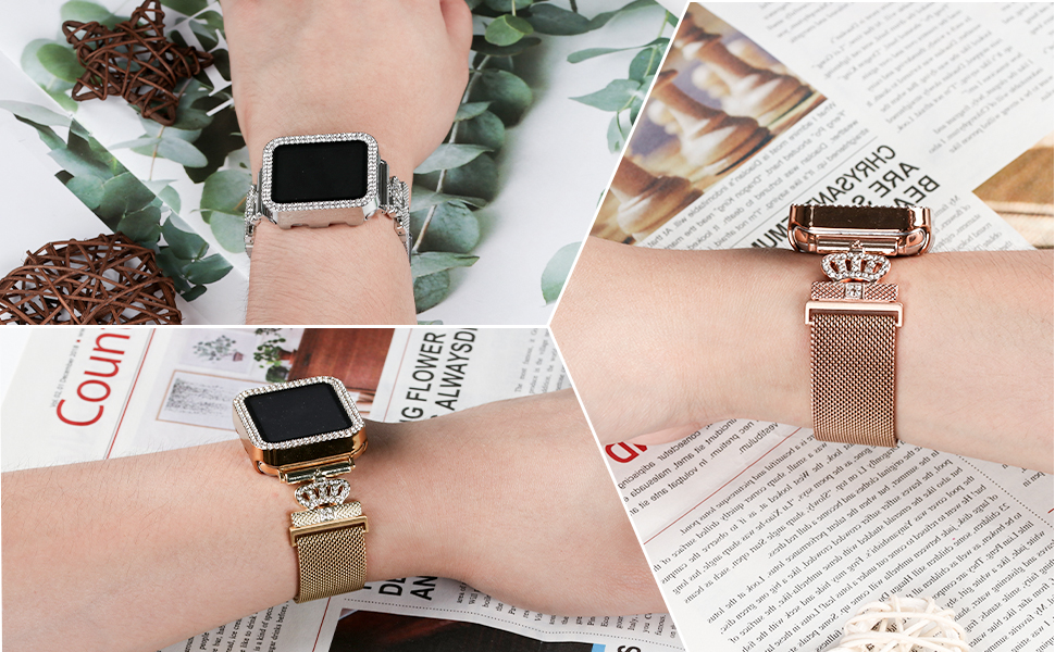 YouthRun Magnetic Milanese Band with Bling Case Compatible with Apple Watch, for Women