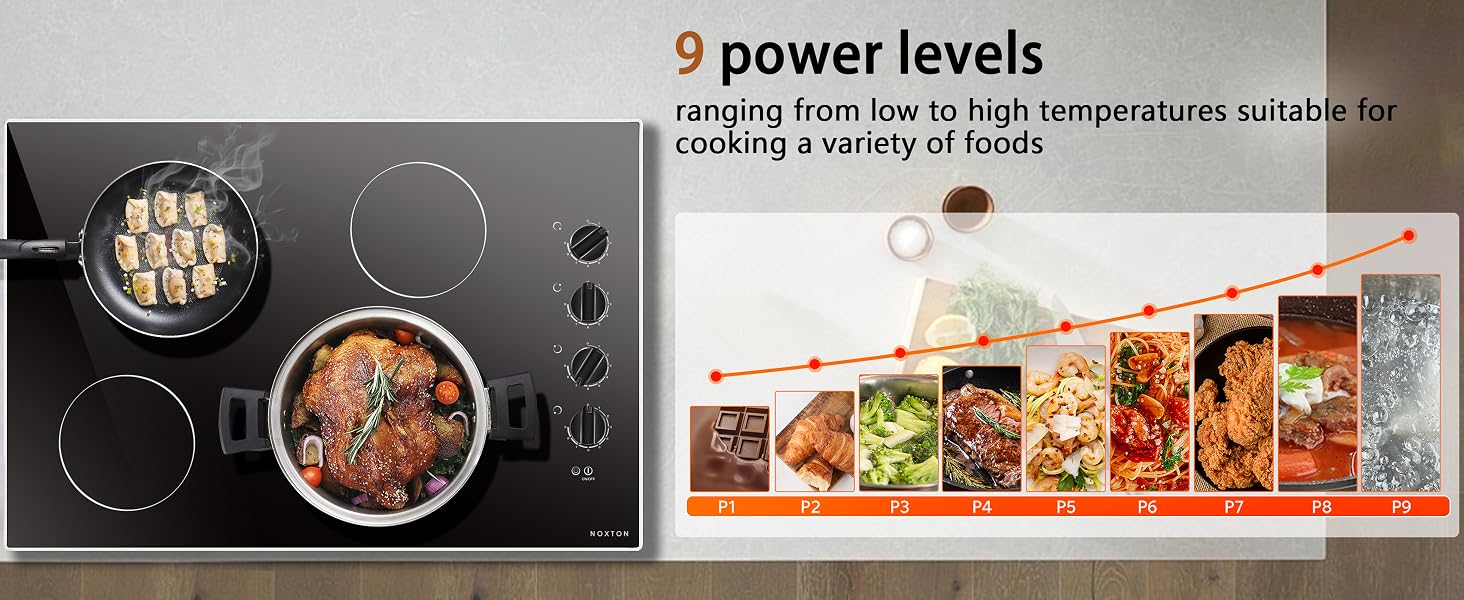 9 power level electric cooktop