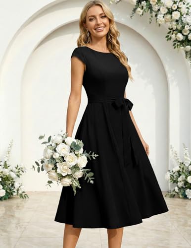 Formal Wedding Guest Modest Church Vintage Tea Party Midi Evening Dress