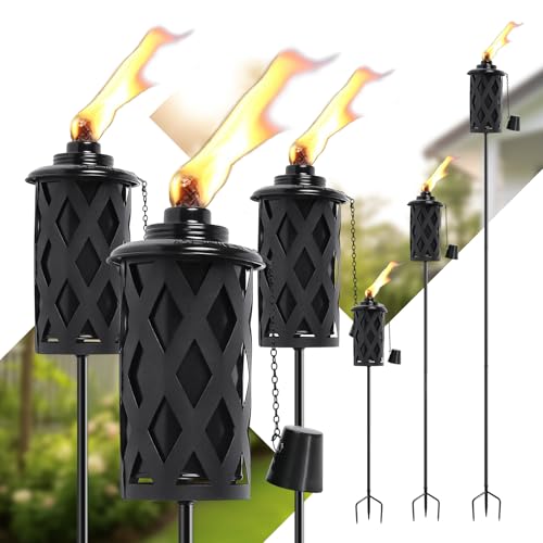 Black16 Oz Outdoor Garden Torches with 3-Prong Grounded Stake