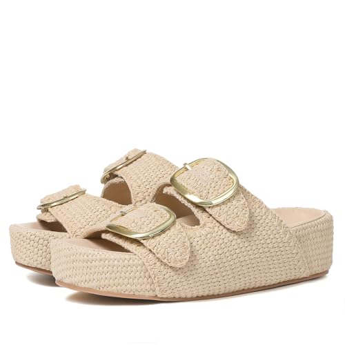 Platform Sandals For Women Espadrilles Open Toe Flatform Raffia Sandals Slip On Slide Sandals Casual Woven Sandals Summer Beach Sandals
