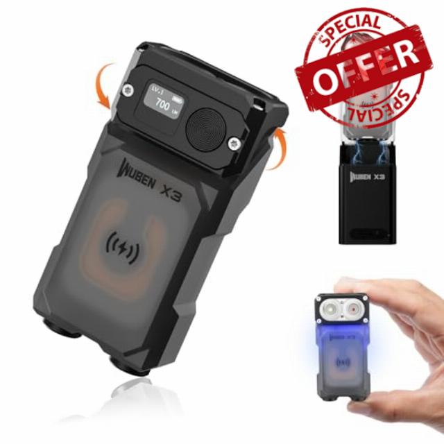 WUBEN X3 Mini Flashlight with Rechargeable Charging Box 180 Degree EDC Keychain Flashlight Twist Ip65 Waterproof Magnet Pocket Flashlights 10 Mode Type-C Lanyard for Camping