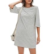 EXLURA Women's 2025 Summer Oversized Short Sleeve T Shirt Dress Casual Crew Neck Striped Tops Loo...