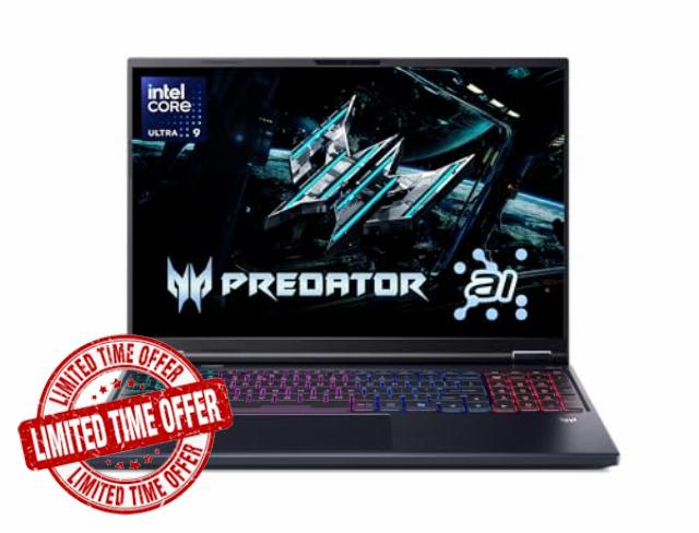 acer Predator Helios Neo 16 AI Gaming Laptop | Intel Core Ultra 9 Processor 275HX | NVIDIA GeForce RTX 5070 Ti | 16" WQXGA 240Hz G-SYNC | 16GB DDR5 | 1TB Gen 4 SSD | Killer Wi-Fi 6E | PHN16-73-92B8