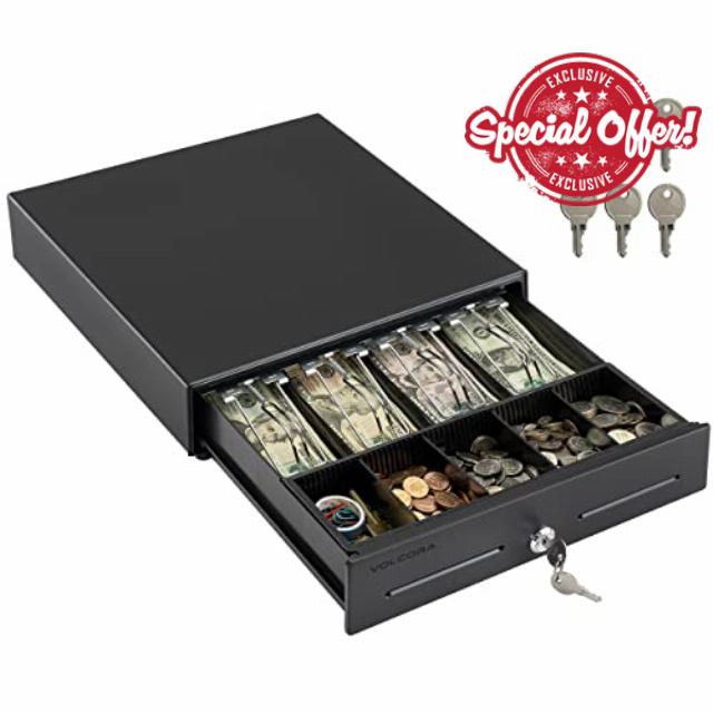 Volcora 13" Electronic Cash Register Drawer for Point of Sale (POS) System with 4 Bill 5 Coin Cash Tray