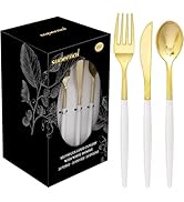 Supernal 102Pcs Mint Green Plastic Silverware,Gold Cutlery with Mint Green Handle,Gold Plastic Si...