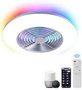 HUMHOLD 24" Low Profile RGB Ceiling Fans with Lights, Smart Bladeless Ceiling Fans with Alexa/Goo...