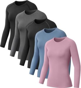 NebuKinex 5 Pack Women's Compression Shirt Long Sleeve Workout Tops Athletic Baselayer Quick Dry Gym Yoga Running T-Shi