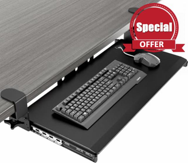 AX WABER Keyboard Tray Under Desk Pull Out with Extra Sturdy Adjustable C Clamp Mount System
