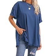EXLURA Womens Oversized T-Shirt Casual Short Sleeve Loose Maternity Tops Summer Crewneck Side Sli...