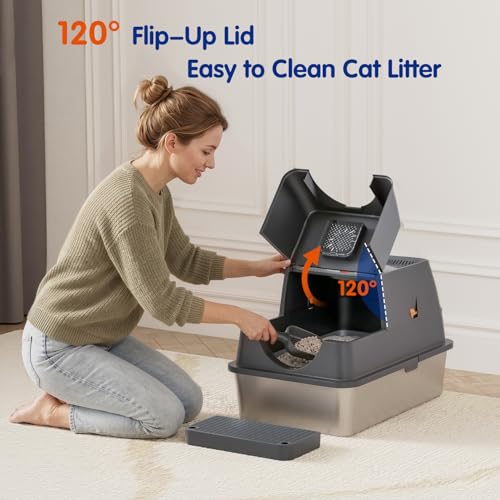 Front & Top Entry Covered Metal Cat Box with Steps & Scoop