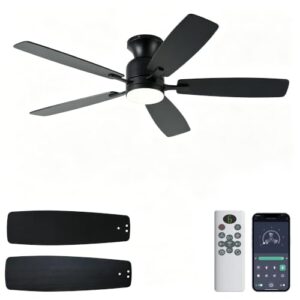 52 Inch Flush Mount Ceiling Fan with Light and Remote/APP Control