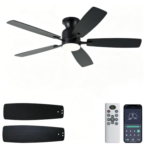 52 Inch Flush Mount Ceiling Fan with Light and Remote/APP Control