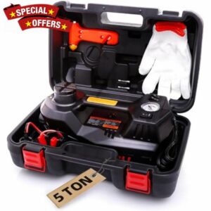 STANDTALL Electric Car Jack Quick Lifting Safe and Portable with Tire Inflator and LED Light Complete Set of Accessories 12V Hydraulic Floor Jack
