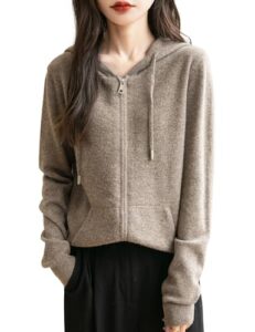 Chanyarn Women's 100% Merino Wool Zip Up Hoodies 2025 Fall Winter Warm Long Sleeve Knit Sweatshirt Cardigan with Pocke