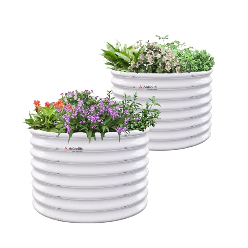Round Metal Planter Box for Planting Vegetables Flowers Herb