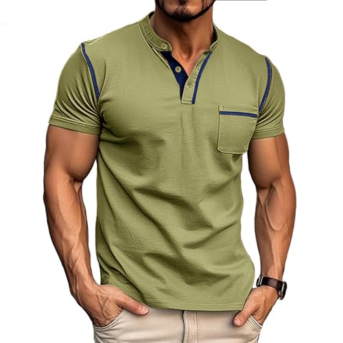 Aulemen Men's Henley Shirts Short Sleeve Casual Lightweight Slim Fit Basic Button T-Shirt with Pocke