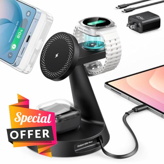 Meifigno 4 in 1 Magnetic Charger for Samsung with 20W Fast Retractable Cable