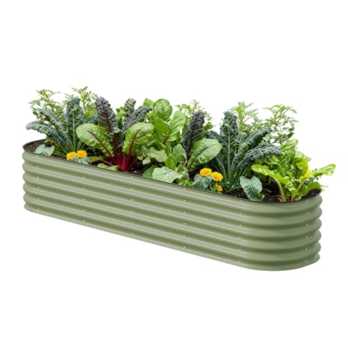 17" Tall 9 in 1 8ft X 2ft Metal Raised Planter Bed for Vegetables Flowers Ground Planter Box-Olive Gree