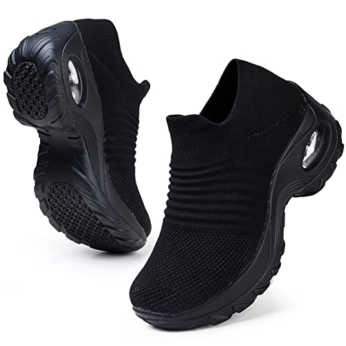 HKR Women's Walking Shoes Arch Support Non Slip Work Shoes Breathable Knit Upper Lightweight for Plantar Fasciitis