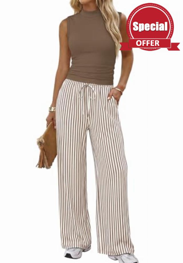 Sampeel Two Piece Set for Women Summer Outfits Vacation Clothes Trendy Lounge Sets Mock Neck Matching Women Clothing