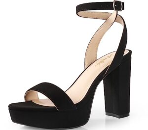 Ankis Platform Heels for Women 4 Inches Chunky Heels Sandals for Women Comfy Open Toe Block Heeled Sandals Nude White Silver Gold Black Ankle Strappy Heels