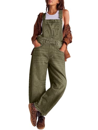utcoco Womens Denim Overalls Loose Fit Barrel Leg Adjustable Strap Hip Hop Jean Jumpsuits