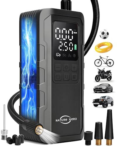 150PSI Cordless Tire Pump with Pressure Gauge & LED Lights - 3X Faster for Car