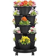 VECELO 5 Tier Vertical Garden Planter, Self Watering Stackable Planters with Wheels for Strawberr...
