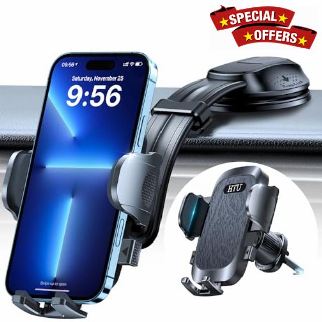 HTU Upgraded Strongest Suction Car Phone Holder Bendable Arm