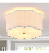 Widluth 17.71" Modern Semi Flush Mount Ceiling Light Fixture, 3-Light Gold Linen Drum Ceiling Lig...