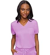 Med Couture V-Neck Scrub Top for Women with 4 Pockets, Rib-Knit Side Panel, and Shirttail Hem MC7459