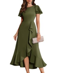 BeryLove Women Formal Party Dress Flutter Short Sleeve Wedding Cocktail Long Evening Dress