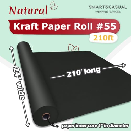 520" (210') Black Kraft Craft Paper Roll for Gift Wrapping Bulletin Board Bouquet Flower Kids Art Packing Parcel Table Covering 80GSM 55LB (Black
